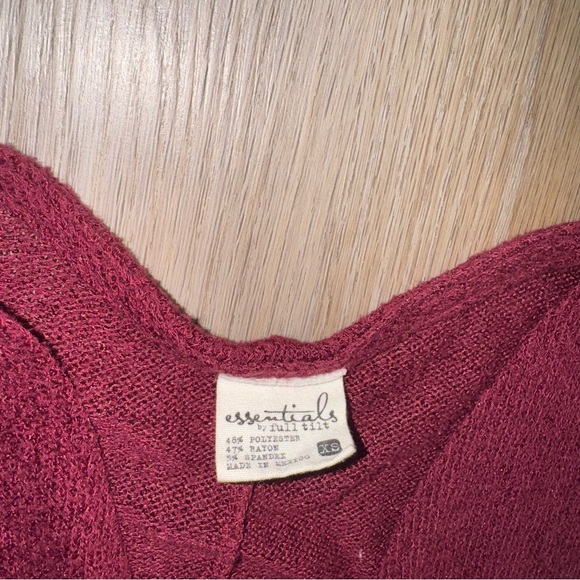 Burgundy Short Sleeve Open Front Cardigan by Full Tilt - Size XS - Picture 2 of 5